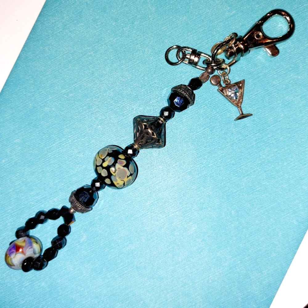 Beaded key chain with tiny martini glass charm